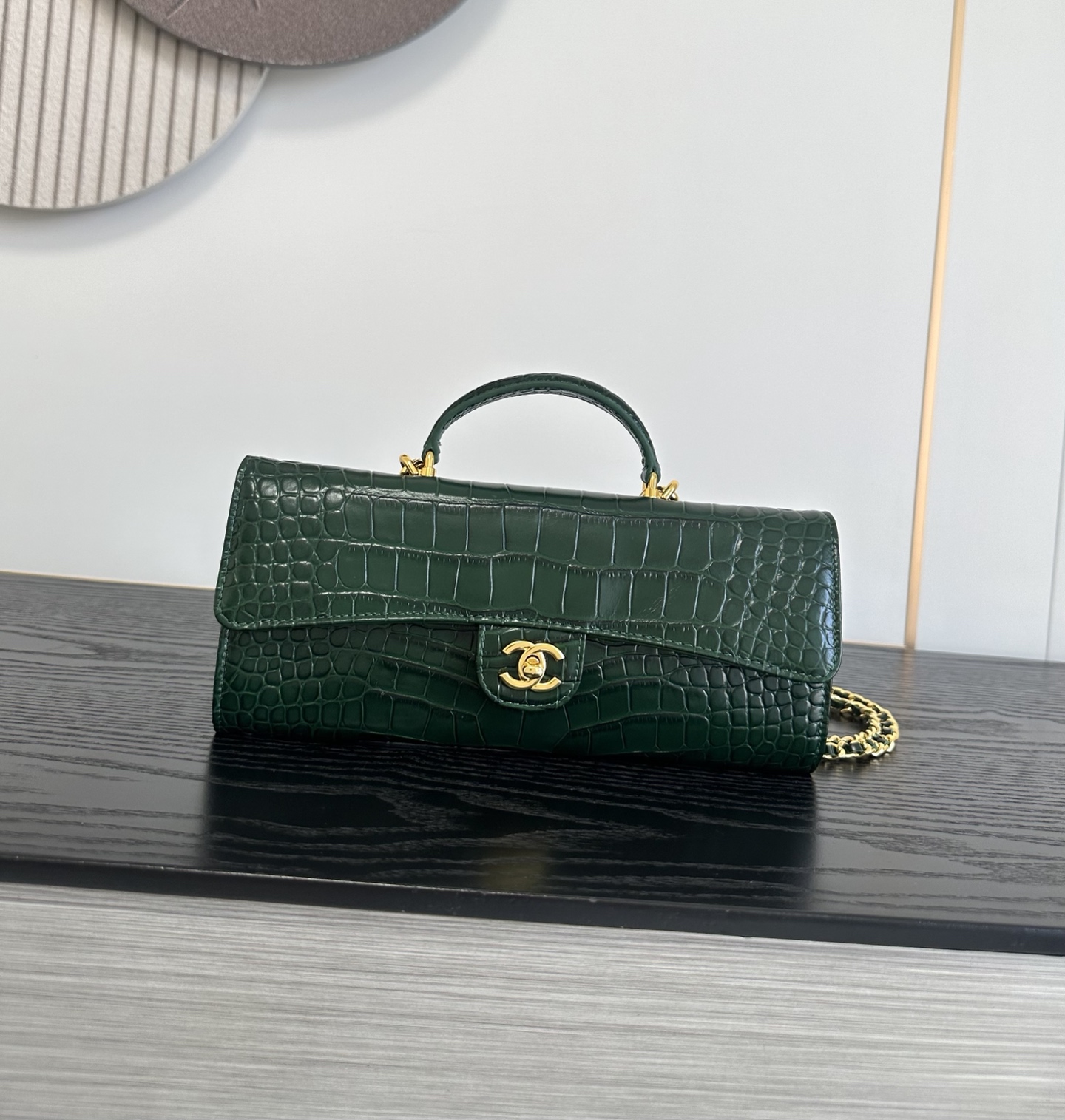 Chanel Green Embossed Flap Handbag