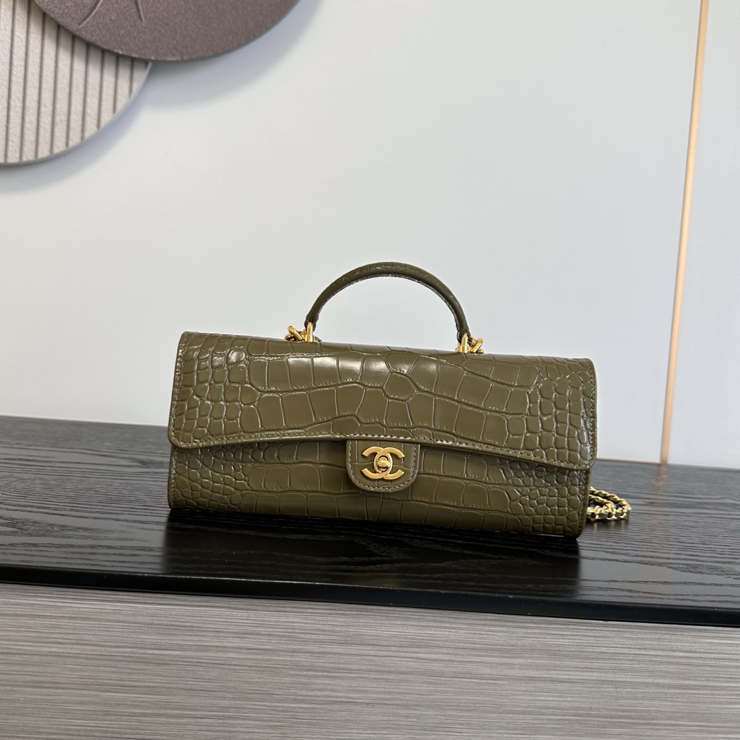 Chanel Olive Embossed Flap Handbag