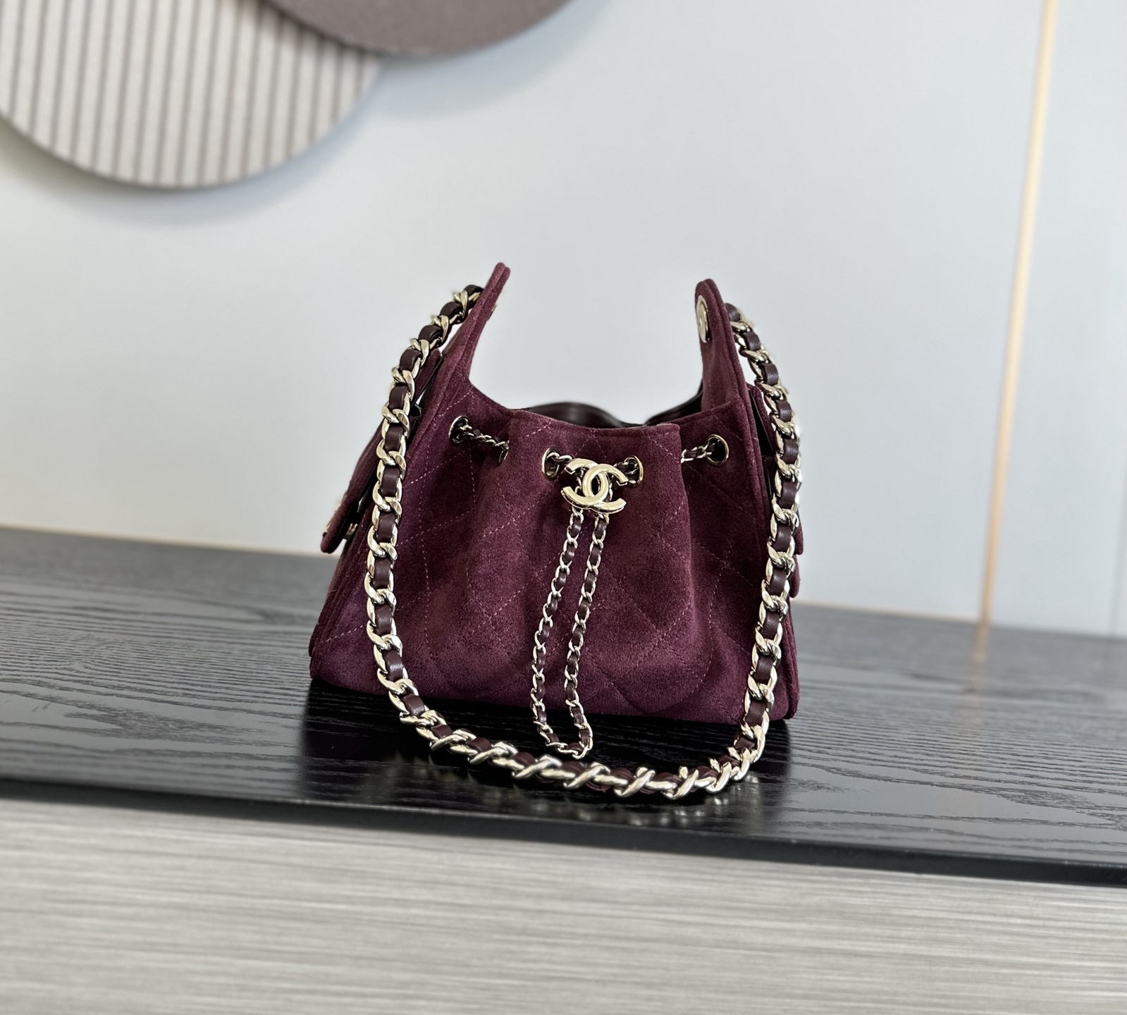 Chanel Burgundy Chain Bucket Bag