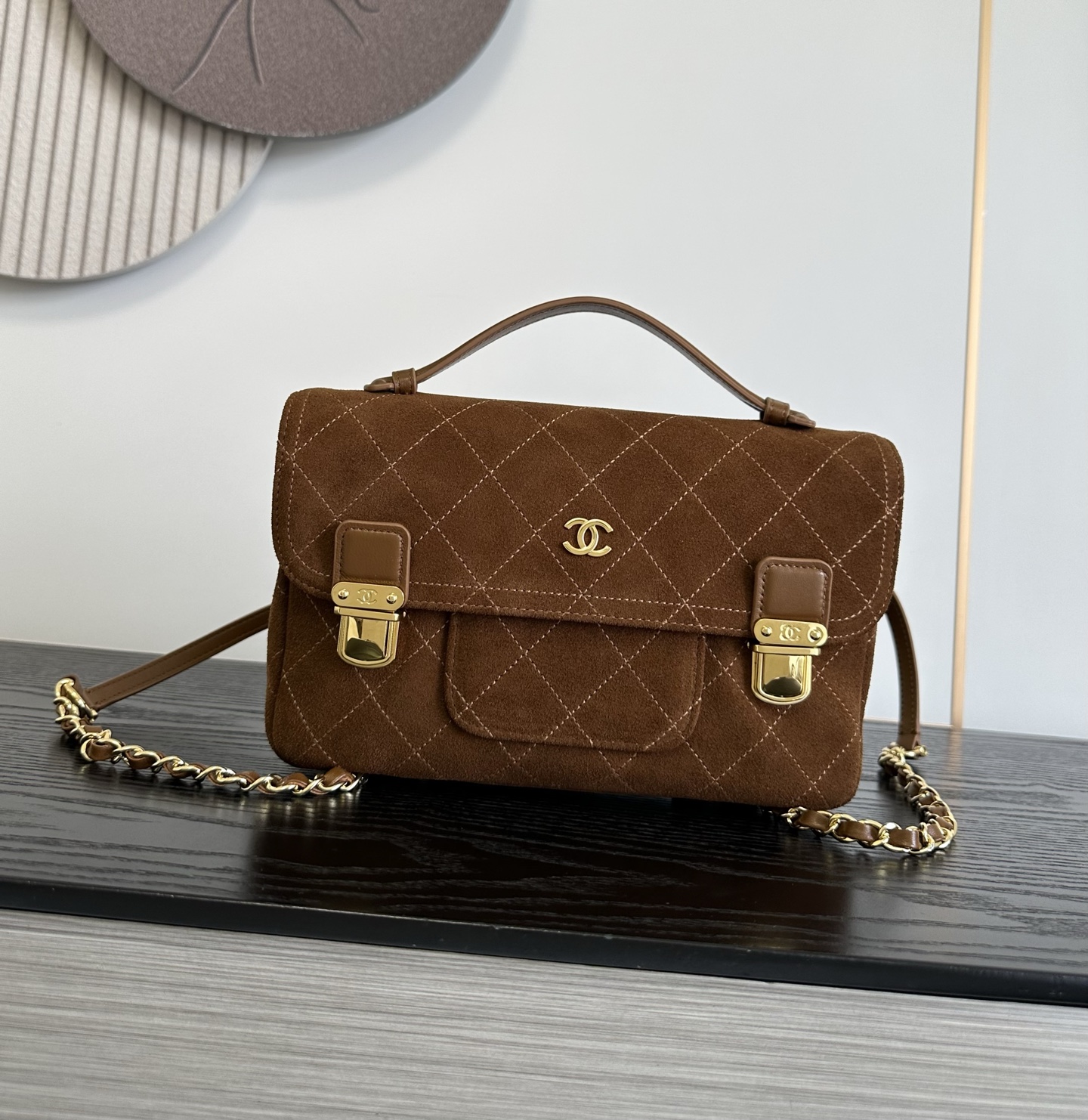 Chanel Brown Quilted Buckle Satchel