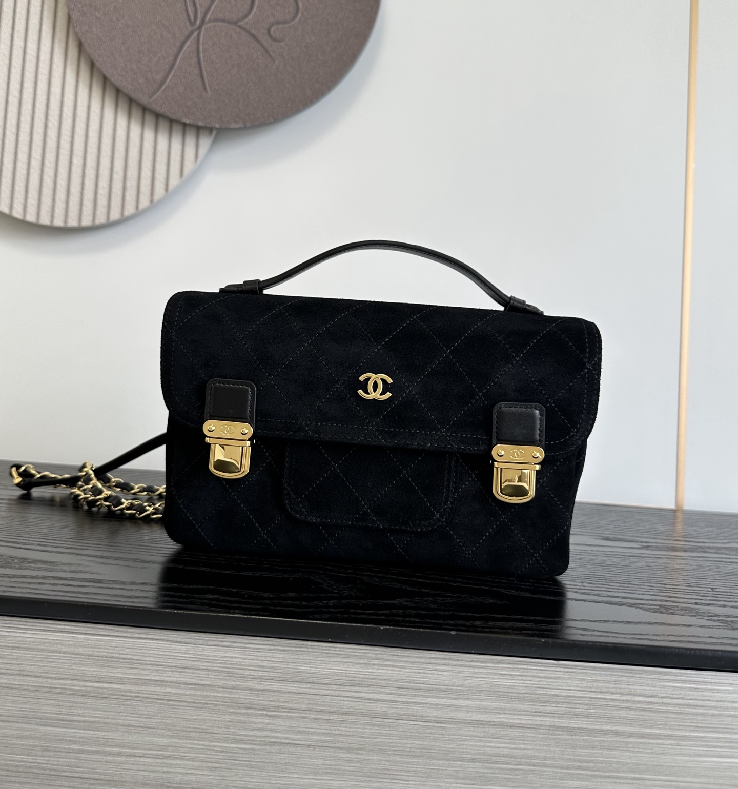 Chanel Black Quilted Buckle Satchel