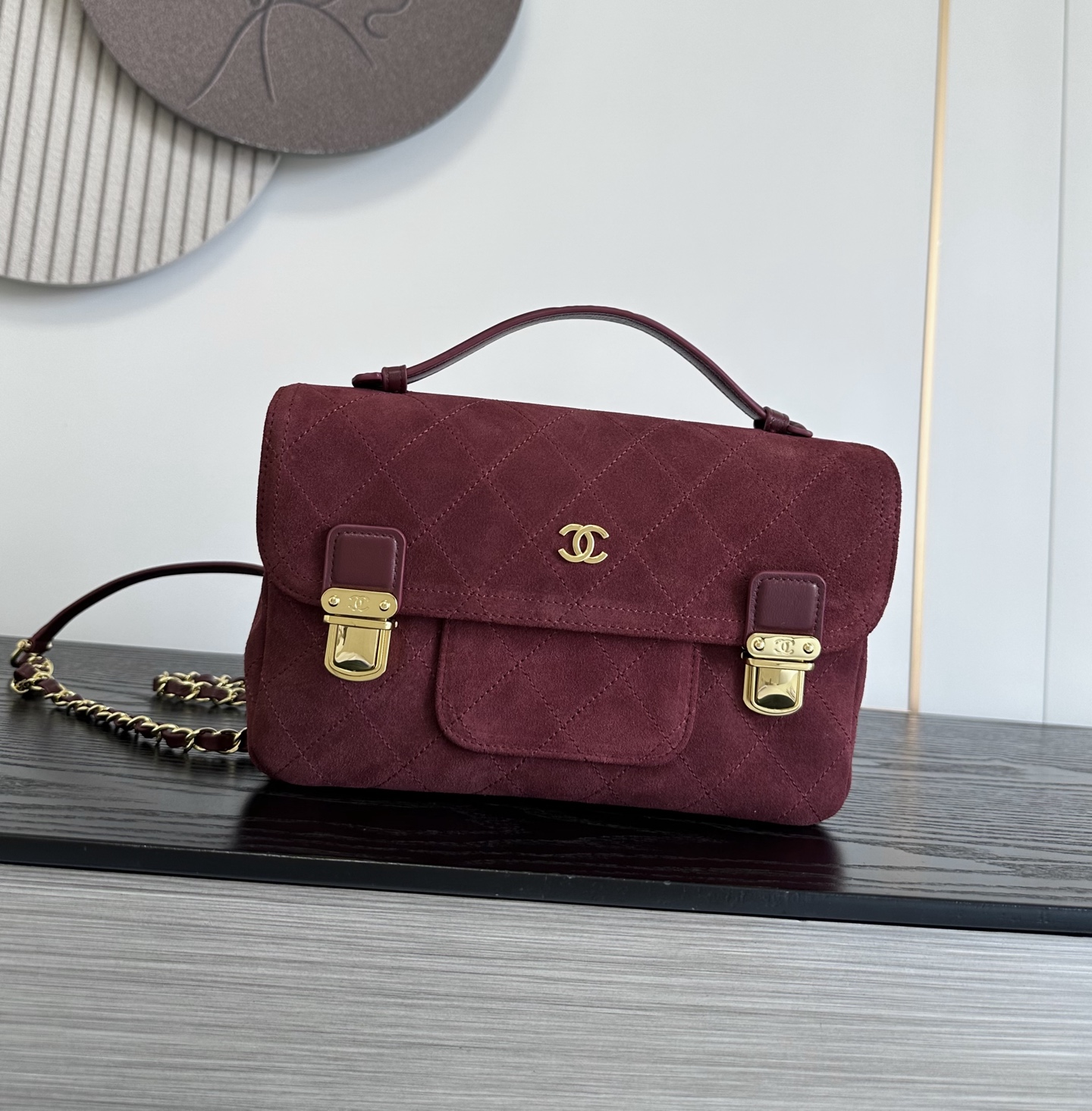 Chanel Burgundy Quilted Buckle Satchel