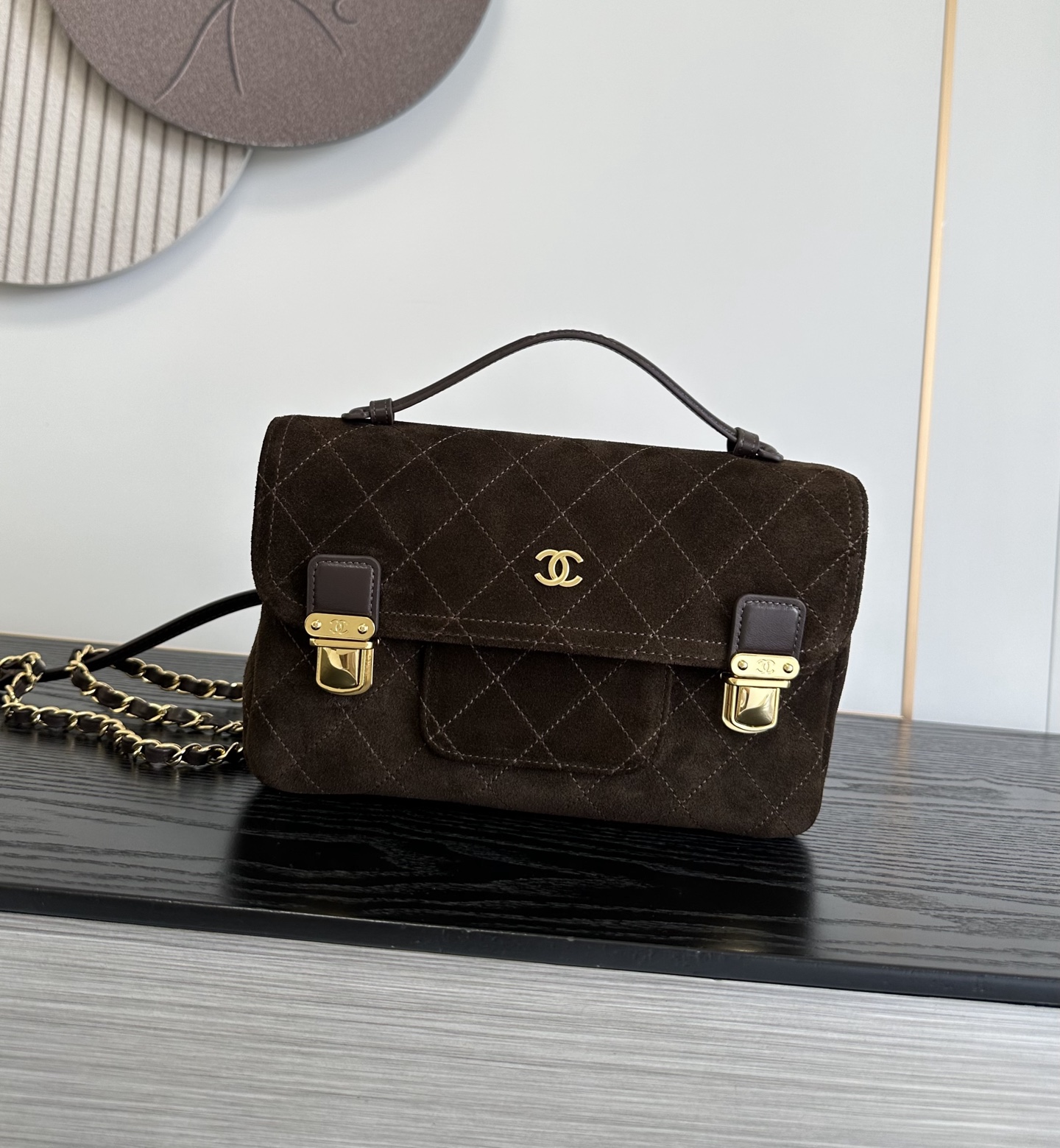 Chanel Brown Quilted Buckle Satchel