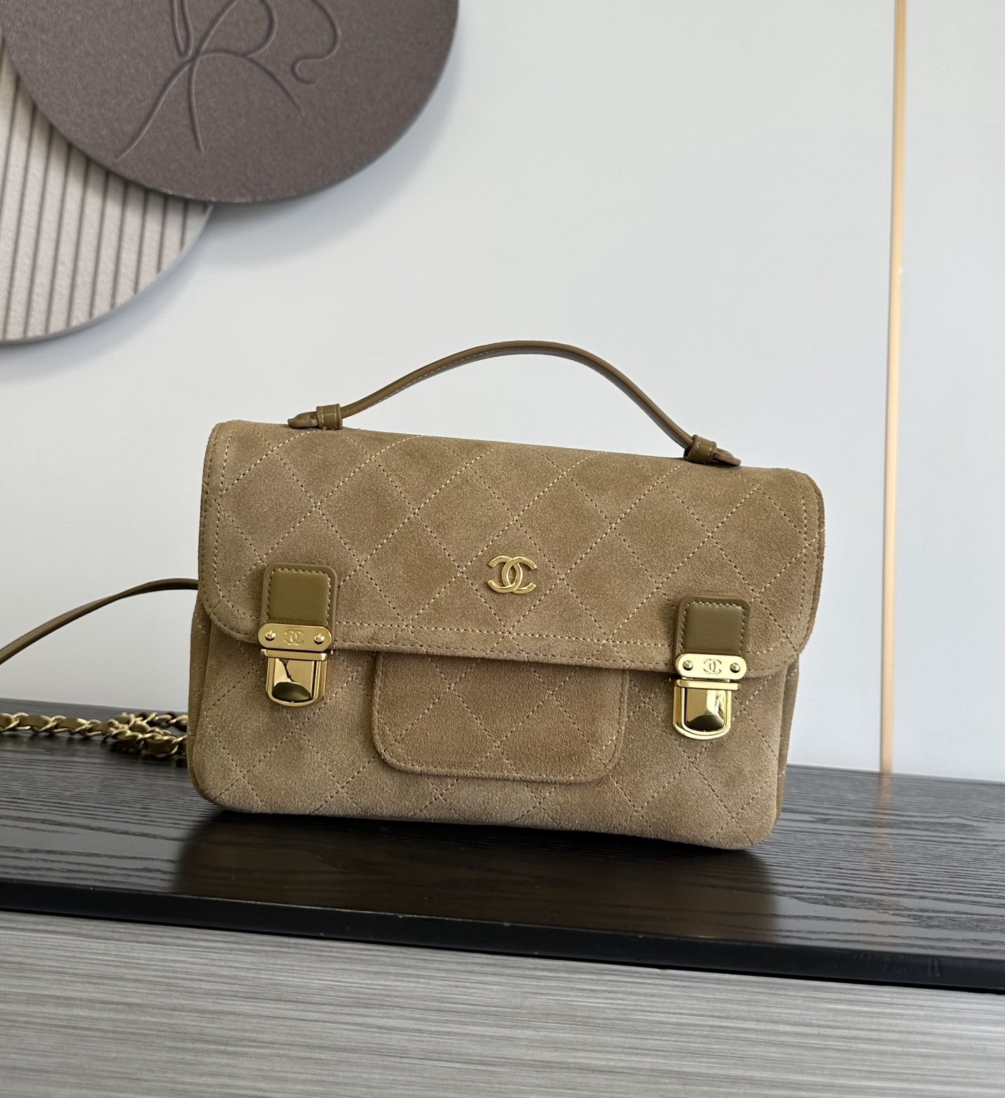 Chanel Beige Quilted Buckle Satchel