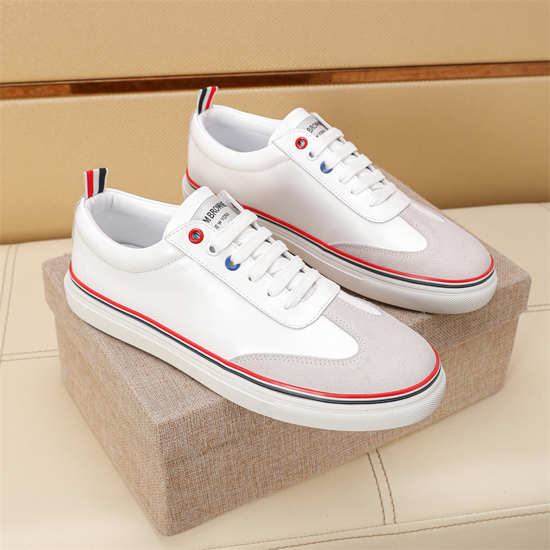 Thom Browne Leather Sneakers White with Tricolor Stripe Detail, Size 38-44