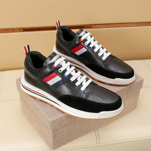 Thom Browne Men's Black Leather Sneakers with Signature Stripe Detail 14 Thom Browne Men's Black Leather Sneakers with Signature Stripe Detail