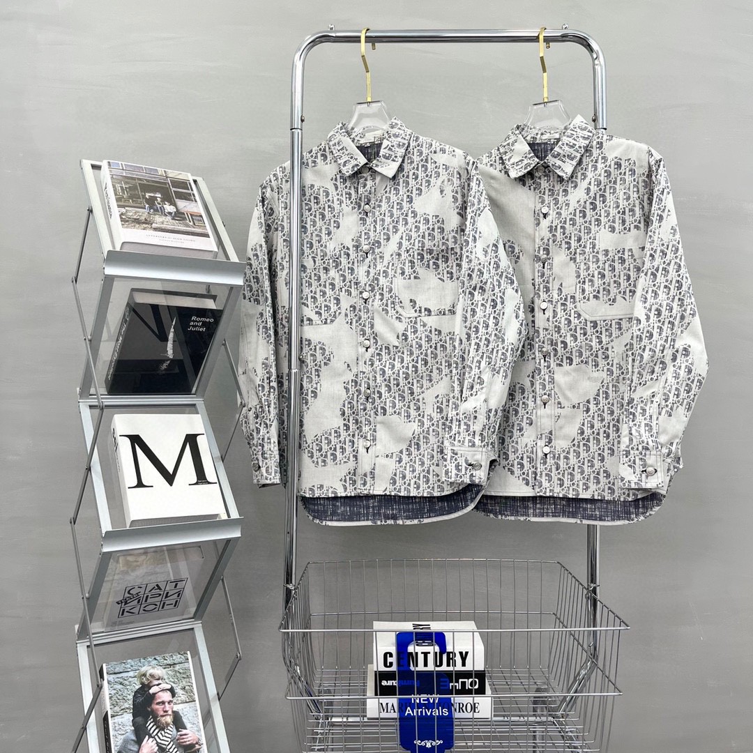 Dior Kleidung Mäntel & Jacken Hemden & Blusen Grau Silber Weiß Stickerei Unisex Baumwolle Denim Herbstsammlung Vintage Lässig
