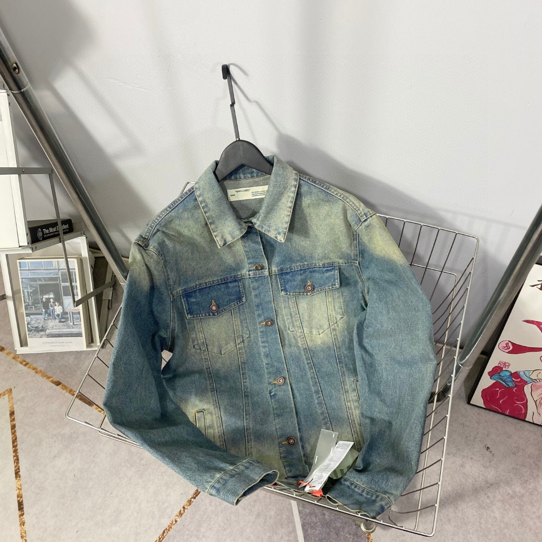 Off-White Kleidung Mäntel & Jacken Blau Doodle Rot Weiß Drucken Unisex Baumwolle Denim Frühlingskollektion Vintage Breites Bein