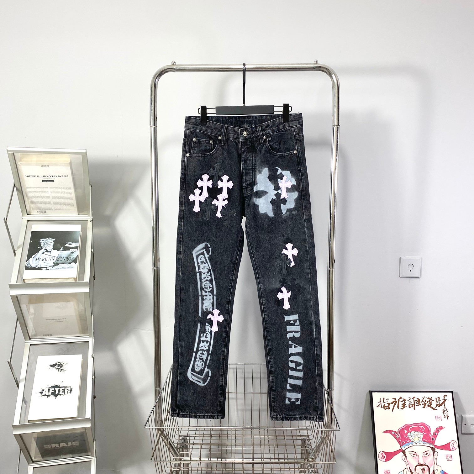 Chrome Hearts Kleidung Jeans Lila Spleißen Junge Schaffell Fashion