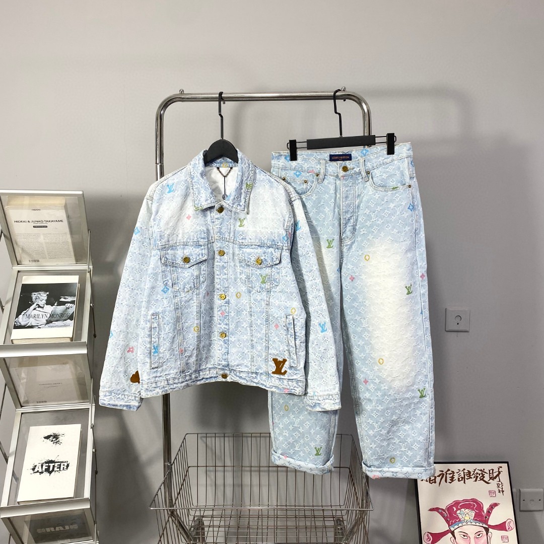 Louis Vuitton x Tyler Denim Jacket & Jeans Set, Monogram Embroidered, Light Blue