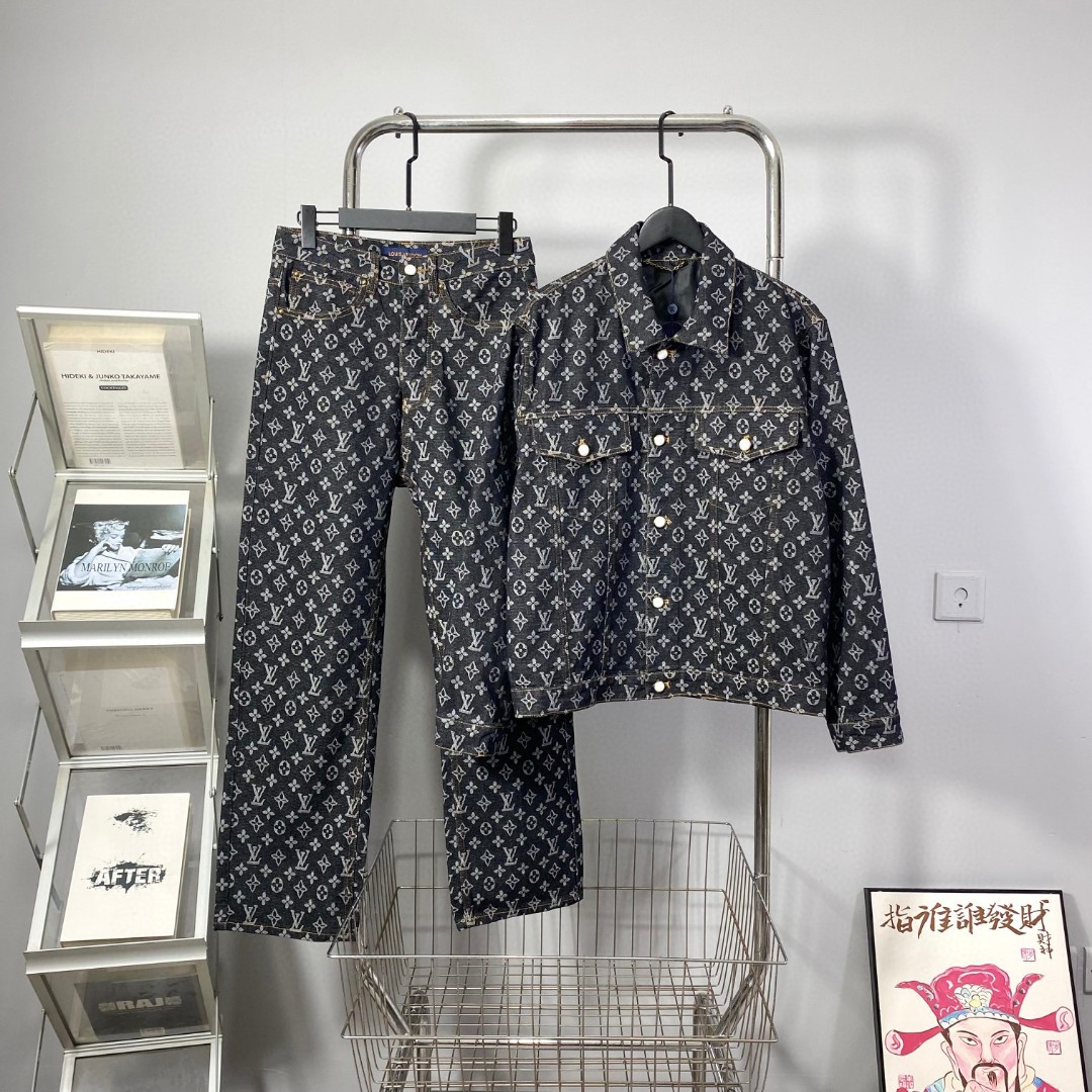 Louis Vuitton Monogram Dust Denim Set - Jacket and Pants, Unisex Style