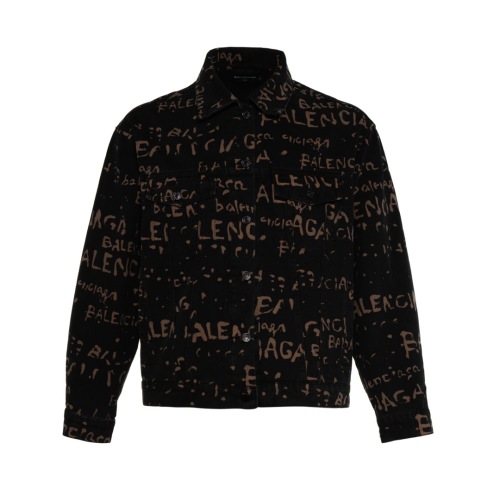 Balenciaga Washed Print Denim Jacket,Black and Brown,Classic Fit 1 Balenciaga Washed Print Denim Jacket,Black and Brown,Classic Fit