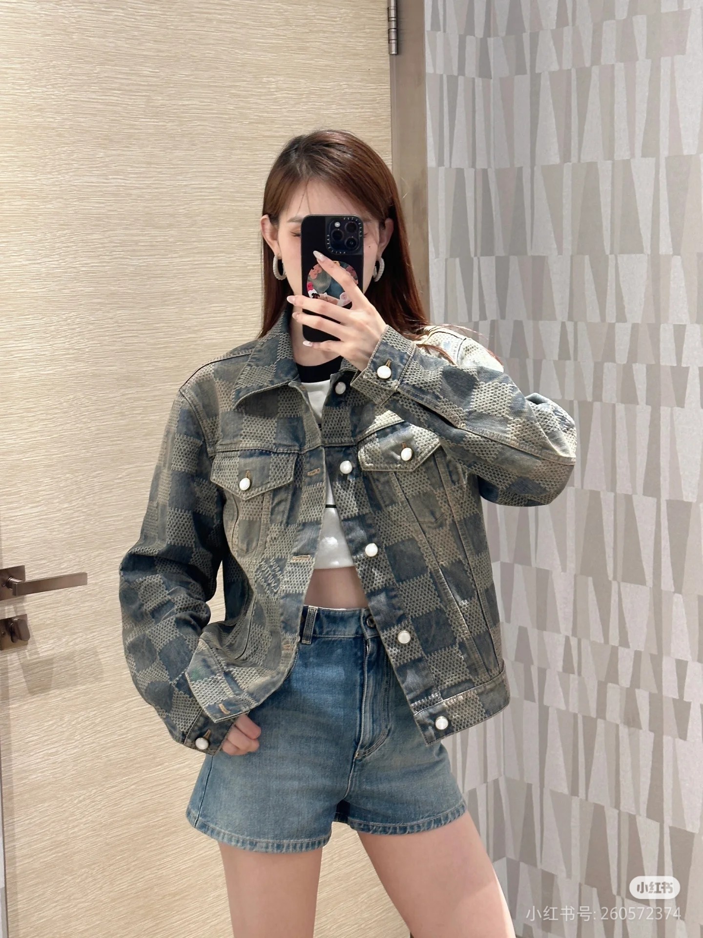 Louis Vuitton Inspired Vintage Denim Jacket with 3D Damier Pattern