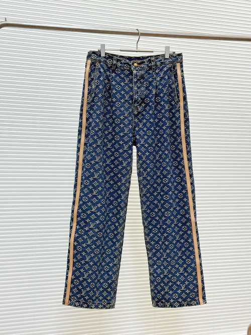 Louis Vuitton 25SS Monogram Denim Pants with Side Leather Stripe 1 Louis Vuitton 25SS Monogram Denim Pants with Side Leather Stripe