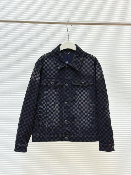 Louis Vuitton Flocked Damier Denim Jacket, Stylish Checkered Design 1 Louis Vuitton Flocked Damier Denim Jacket, Stylish Checkered Design