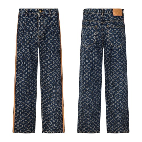 Louis Vuitton 25SS Monogram Jacquard Denim Jeans with Side Stripe 1 Louis Vuitton 25SS Monogram Jacquard Denim Jeans with Side Stripe