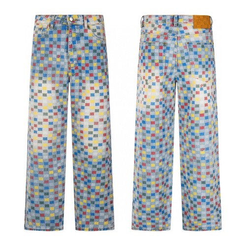 Louis Vuitton 2025 New Colorful Checkered Jeans Denim Pants For Men 2 Louis Vuitton 2025 New Colorful Checkered Jeans Denim Pants For Men