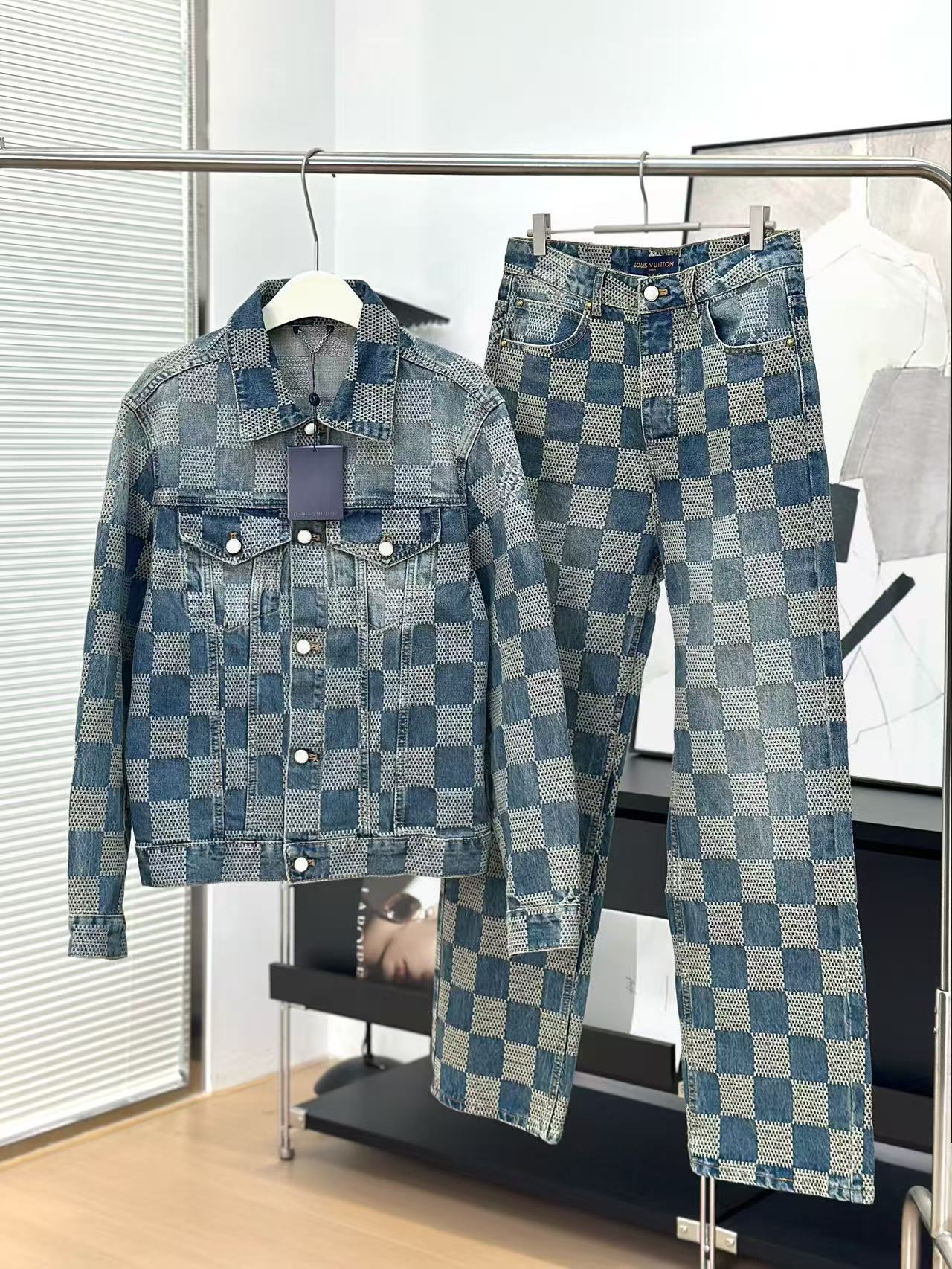 Louis Vuitton Damier Denim Suit: Jacket & Jeans - Vintage Wash