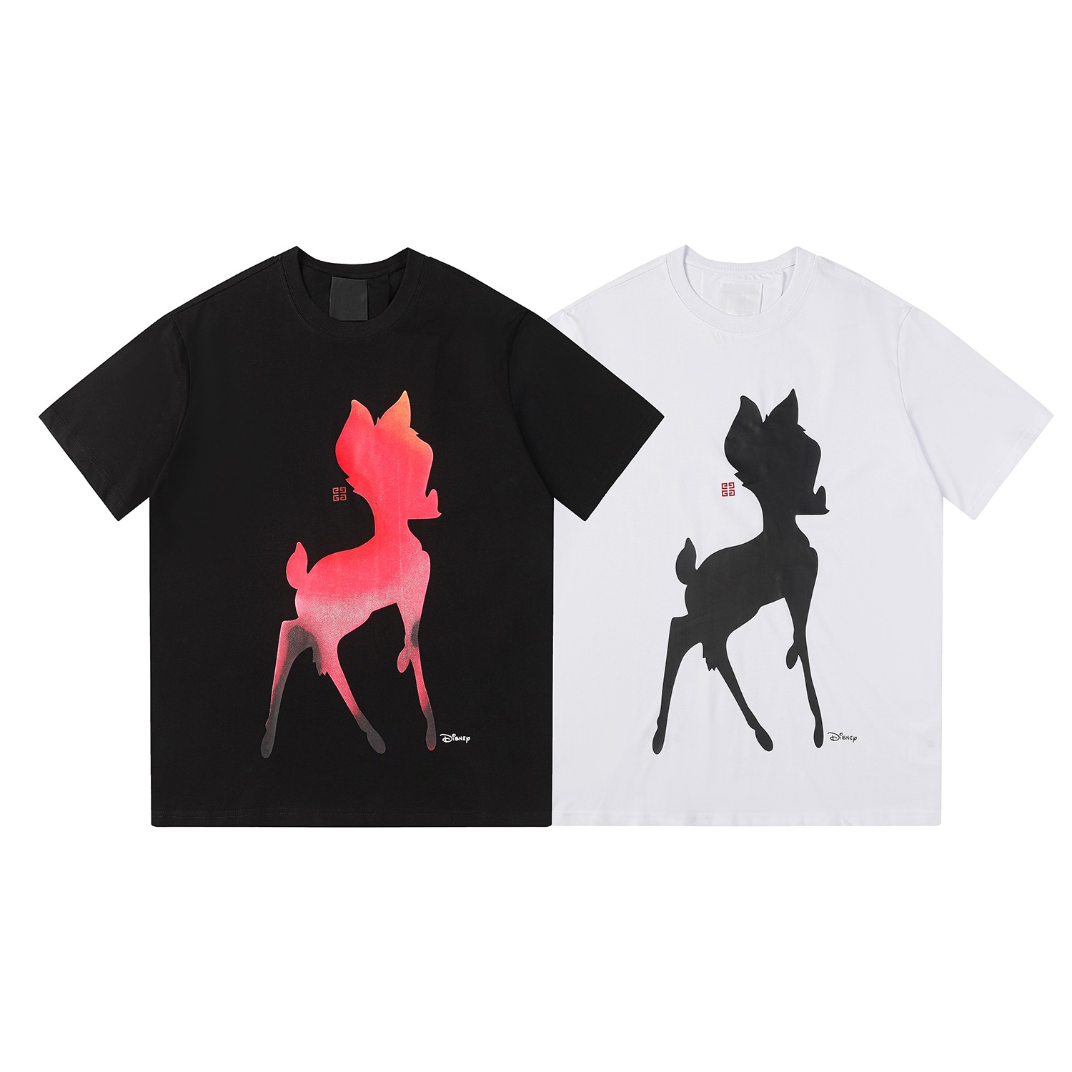 6122---Camiseta de manga corta con logo de cuello redondo y estampado degradado de ciervos de Disney para hom…