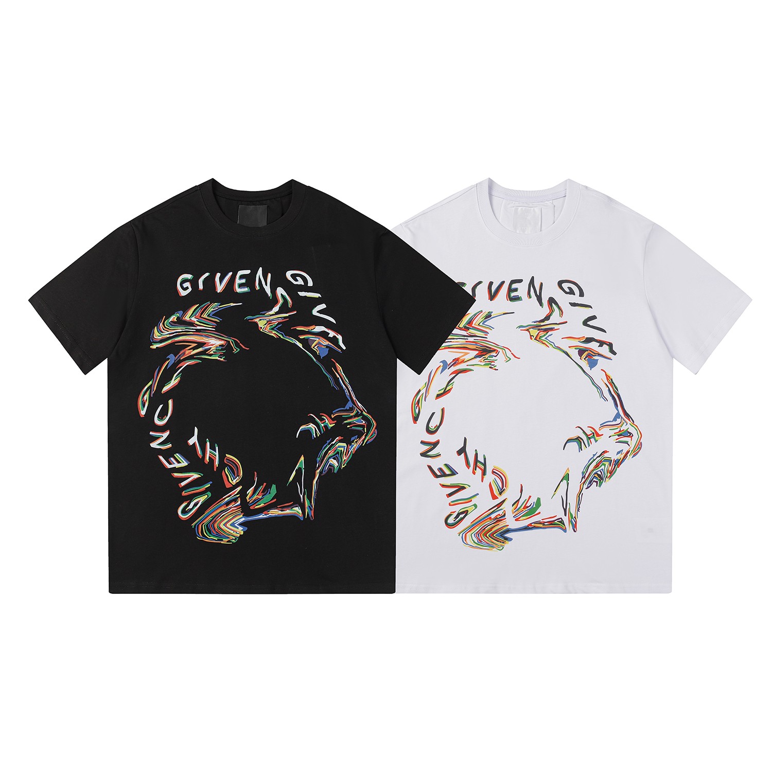 6113---Givenchy/Givenchy logotipo del arco iris blanco para hombre inyección directa digital algodón puro camiseta holg…