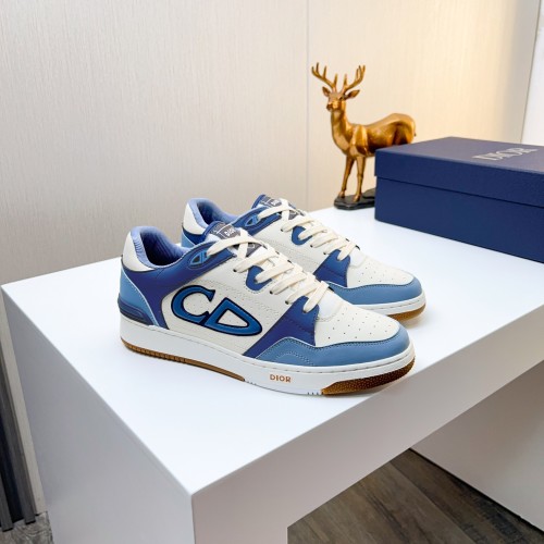 Dior Men's Low-Top Sneakers in Blue and Cream Leather with CD Logo 1 Dior Men's Low-Top Sneakers in Blue and Cream Leather with CD Logo