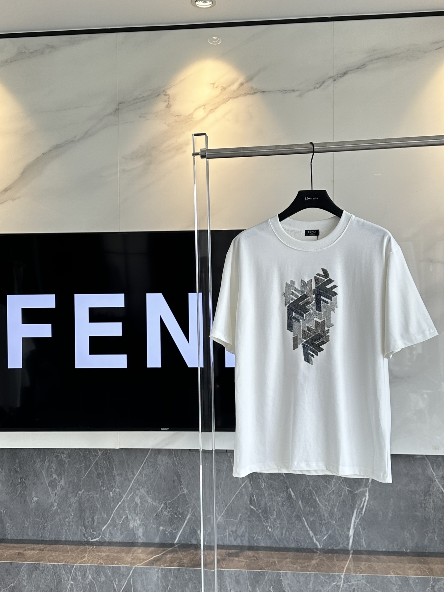 FENDI专柜夏季新款多色珠片刺绣305克纯棉洗水平纹S.M.L.XL