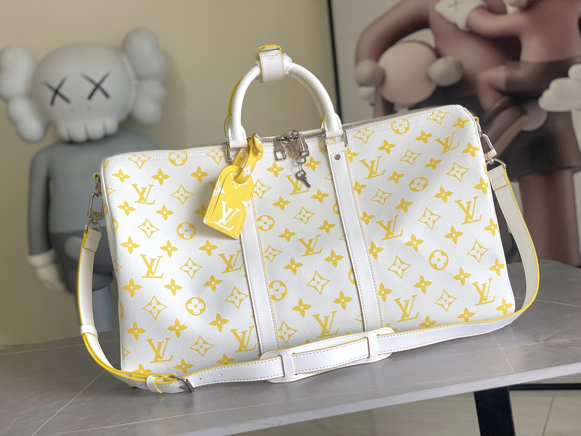 M14834 KEEPALL BANDOULIÈRE 50 黄白色Monogram Bandana圖案以