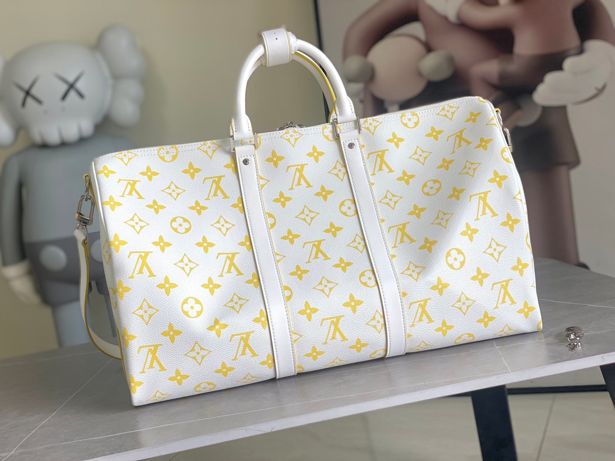 M14834 KEEPALL BANDOULIÈRE 50 黄白色Monogram Bandana圖案以