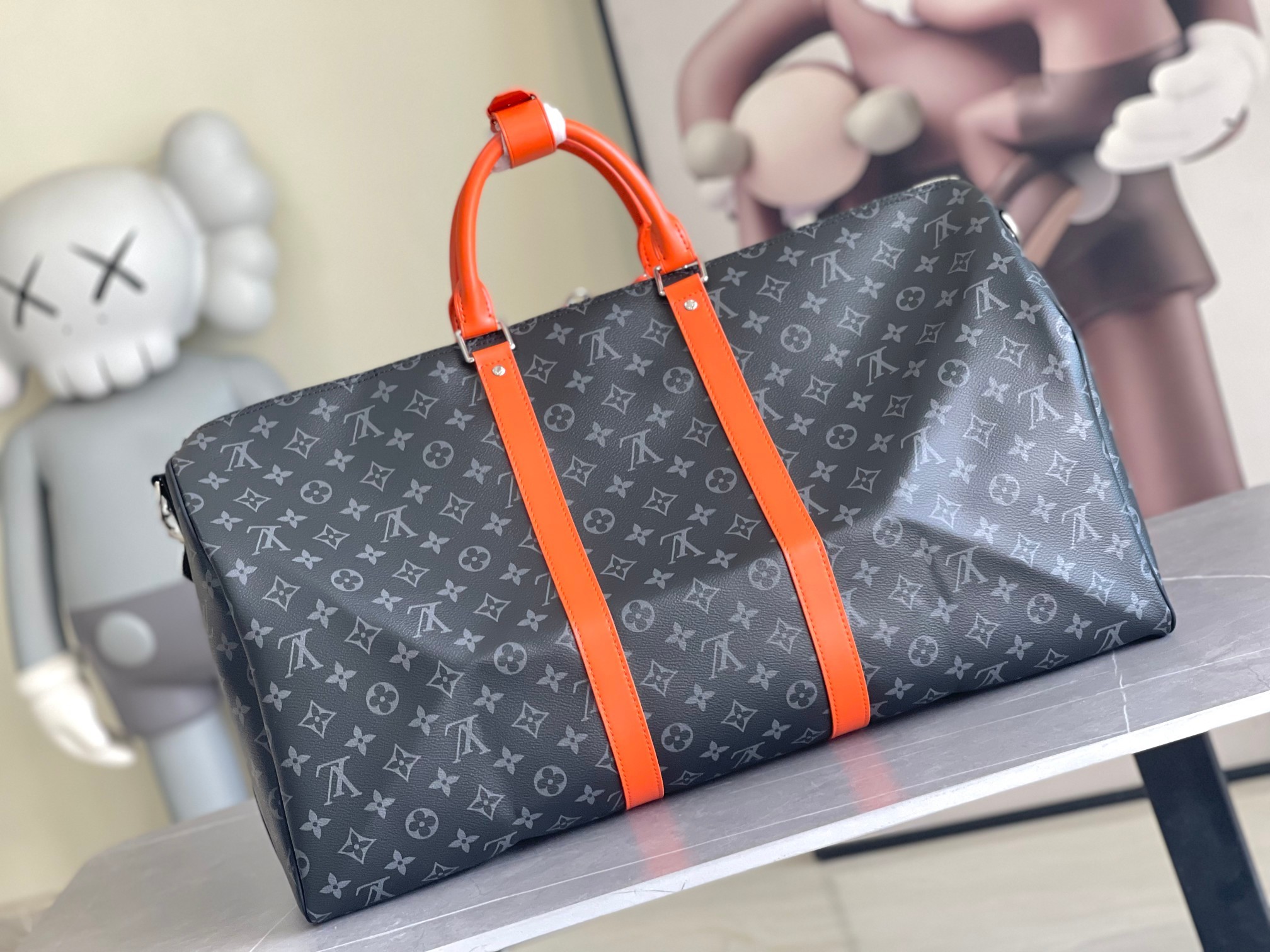M15253黑花橘红55CM 163c01变码芯片Keepall 55旅行包采用Monogram Ecl