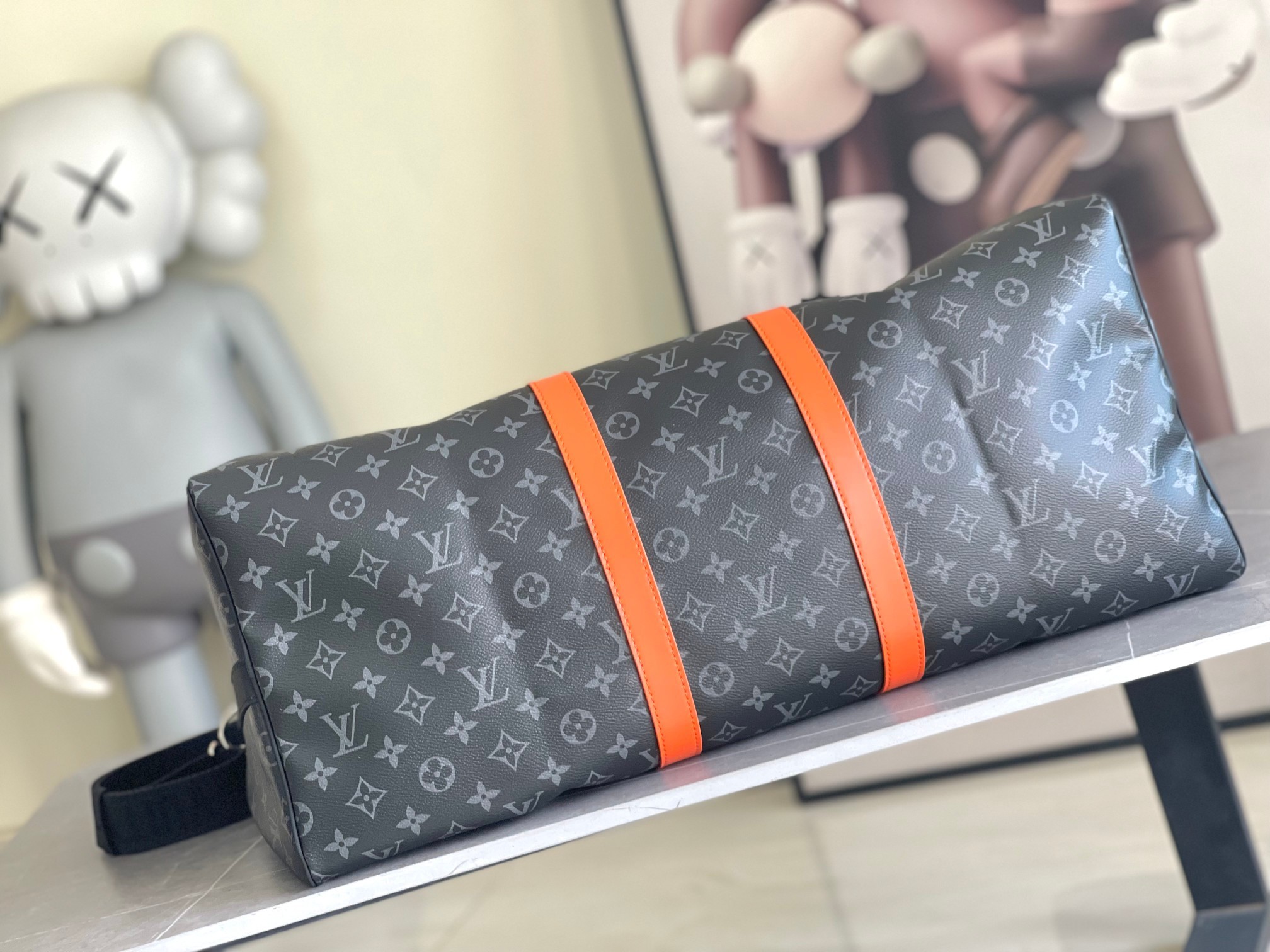 M15253黑花橘红55CM 163c01变码芯片Keepall 55旅行包采用Monogram Ecl