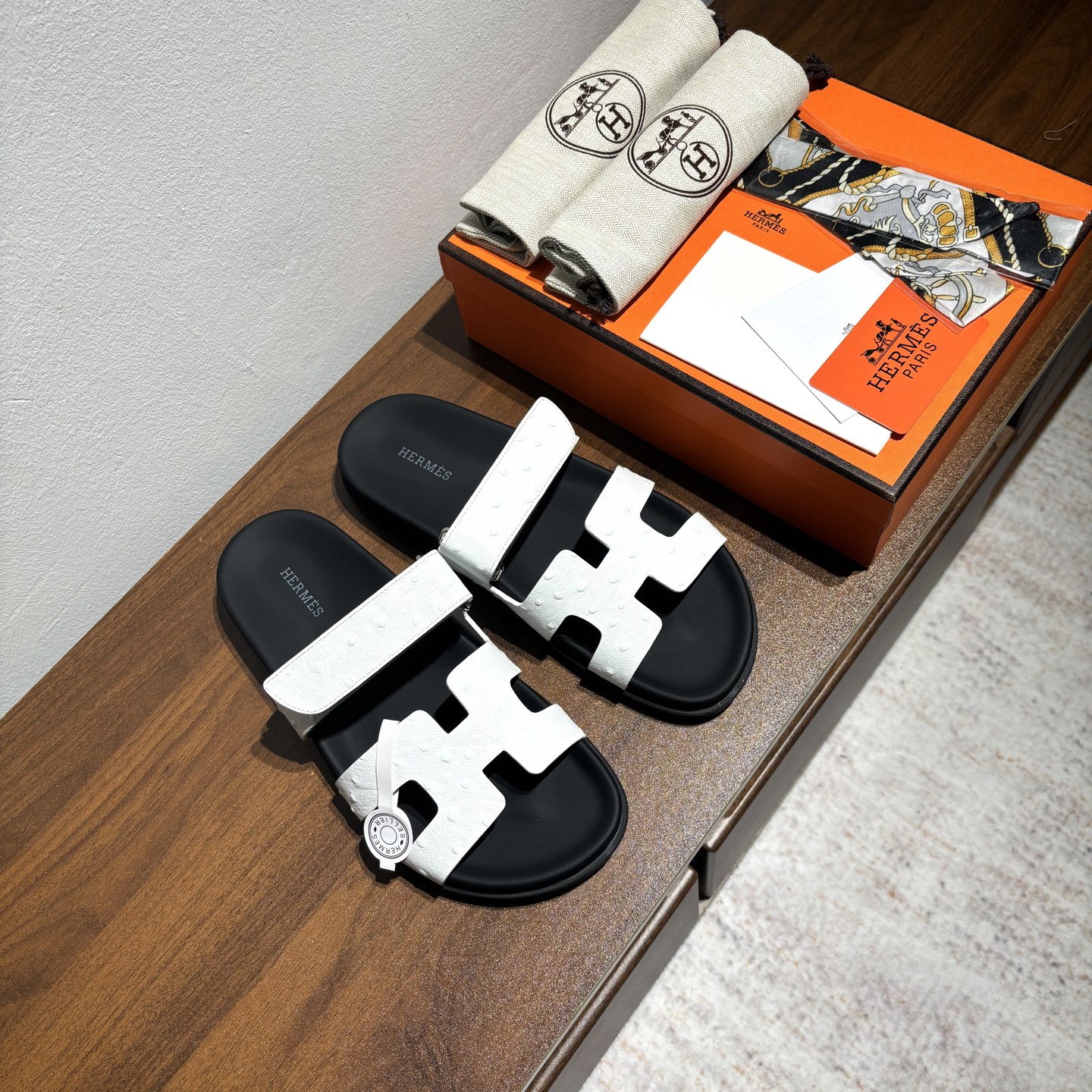Hermes Chypre Sandals, Ostrich Print Leather, Comfortable Summer Slides 1 Hermes Chypre Sandals, Ostrich Print Leather, Comfortable Summer Slides