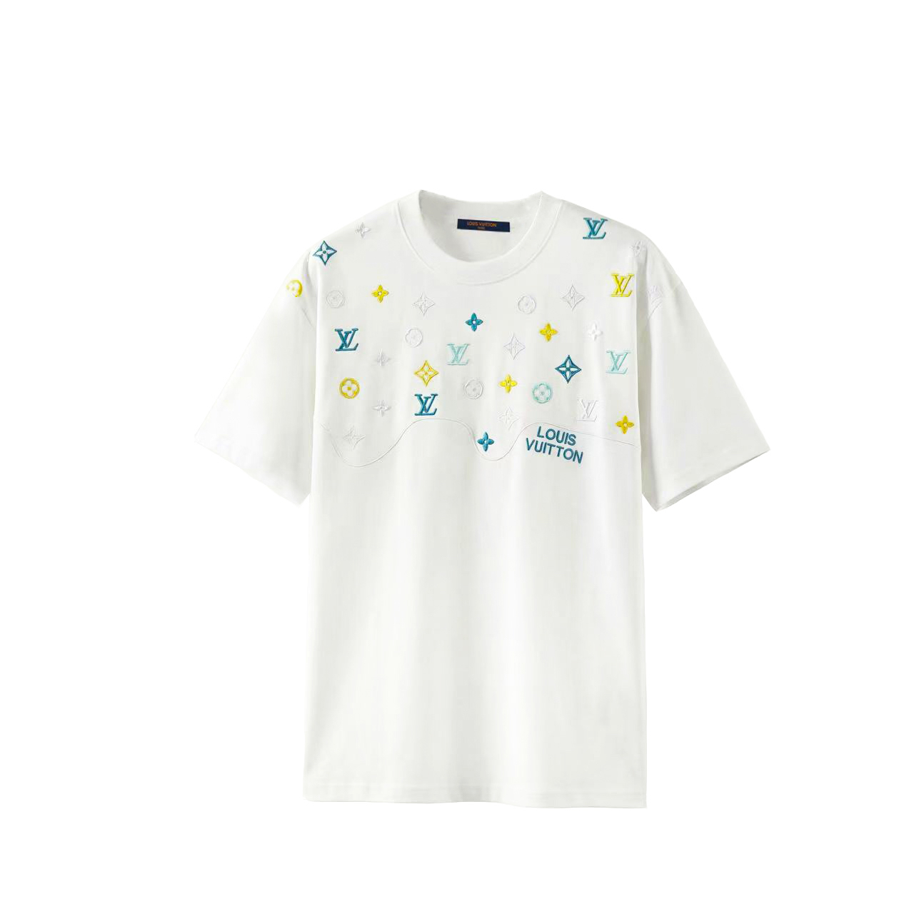 Louis Vuitton 高端品质 Lv彩色刺绣字母logo圆领短袖，高克重 洗水面料，洗水完280g重， 工艺，宽松版型