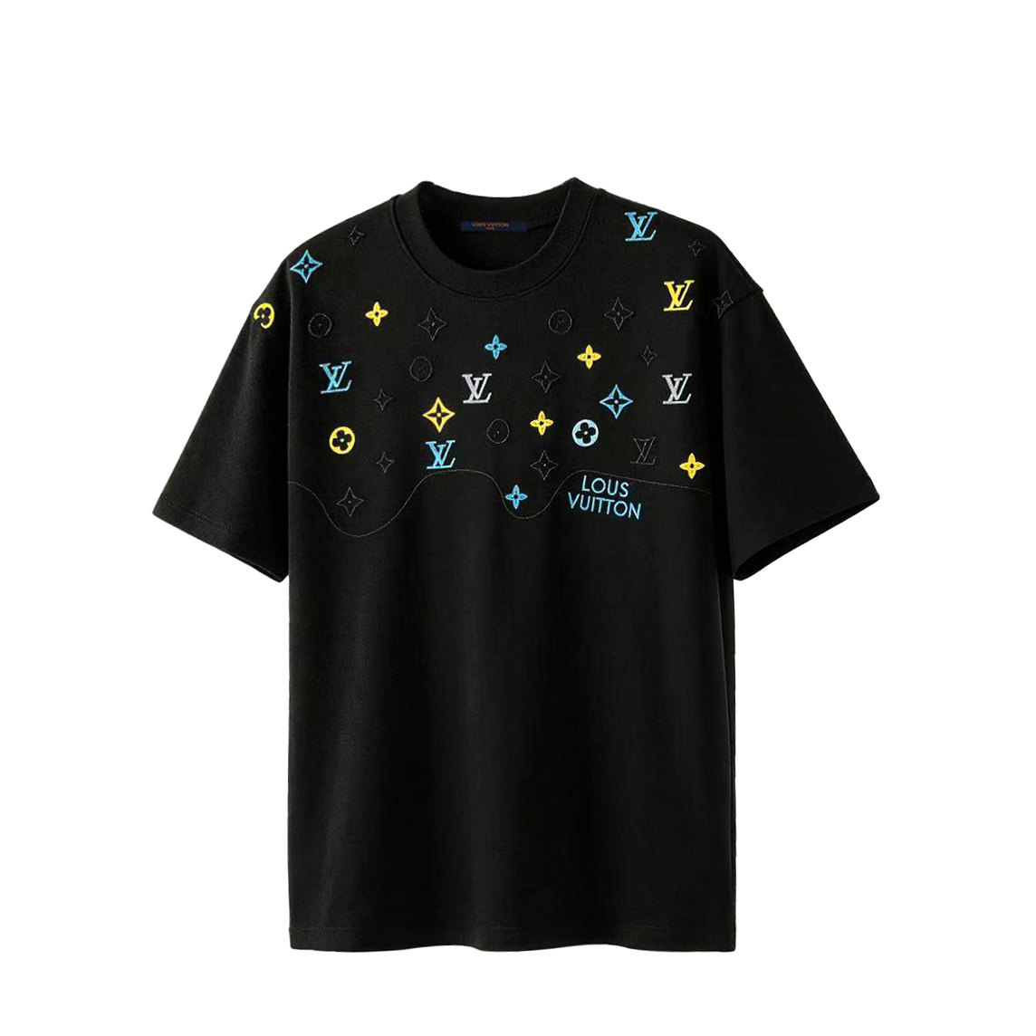 Louis Vuitton 高端品质 Lv彩色刺绣字母logo圆领短袖，高克重 洗水面料，洗水完280g重， 工艺，宽松版型