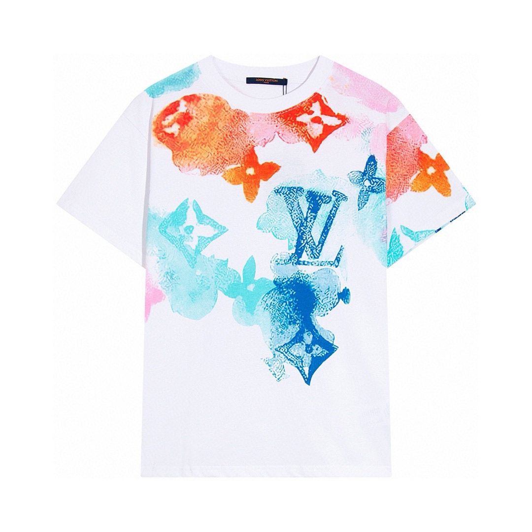 Louis Vuitton 高端品质 Lv泼墨水印印花logo圆领短袖，高克重 洗水面料，洗水完280g重， 工艺，宽松版型