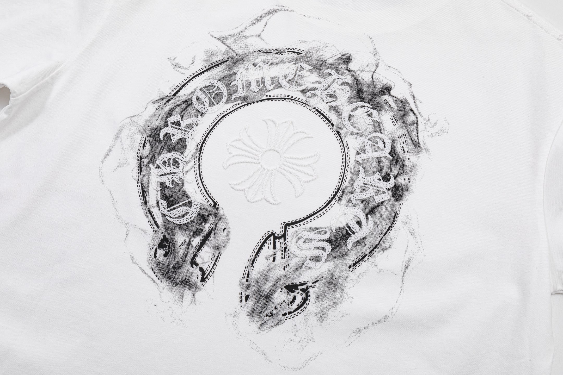 Chrome Hearts 高端品质 Chrome Hearts 克罗心印花立体万针刺绣字母logo圆领短袖