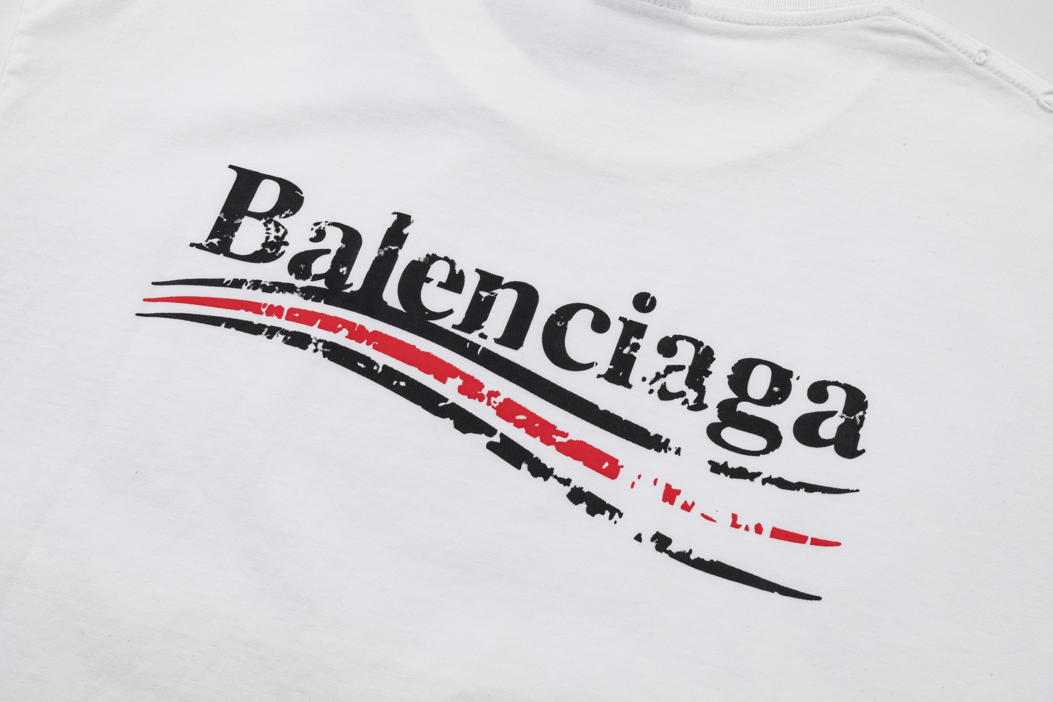 Balenciaga 高端品质 Balenciaga巴黎世家可乐印花logo圆领短袖 领口 袖口做破洞磨损工艺
