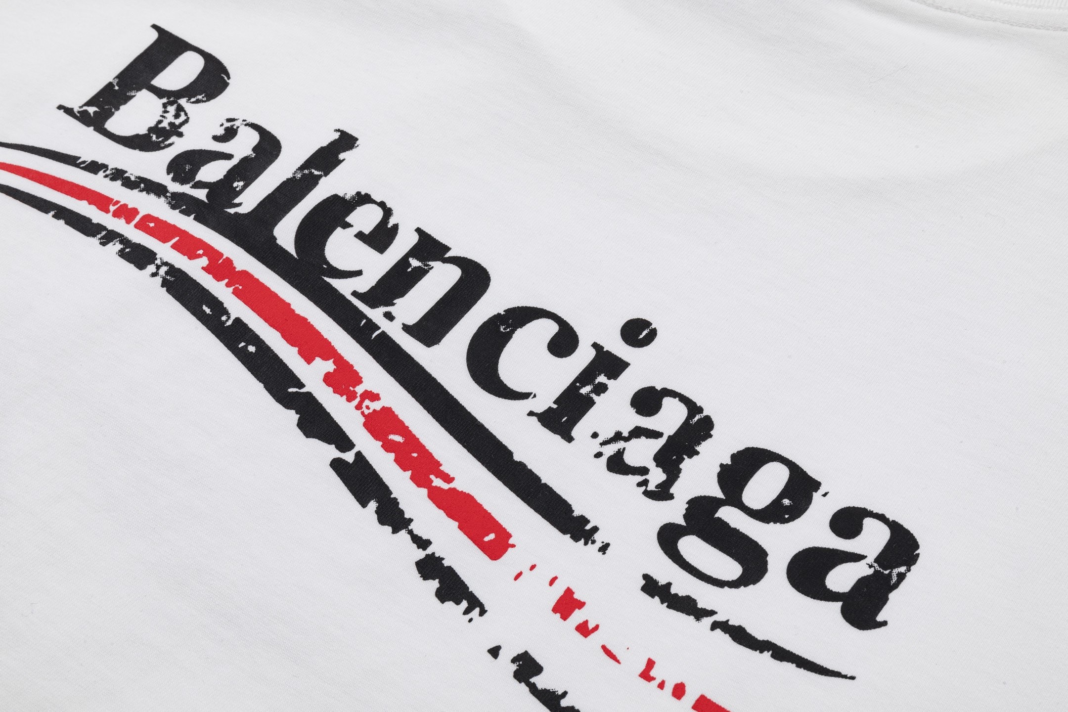 Balenciaga 高端品质 Balenciaga巴黎世家可乐印花logo圆领短袖 领口 袖口做破洞磨损工艺