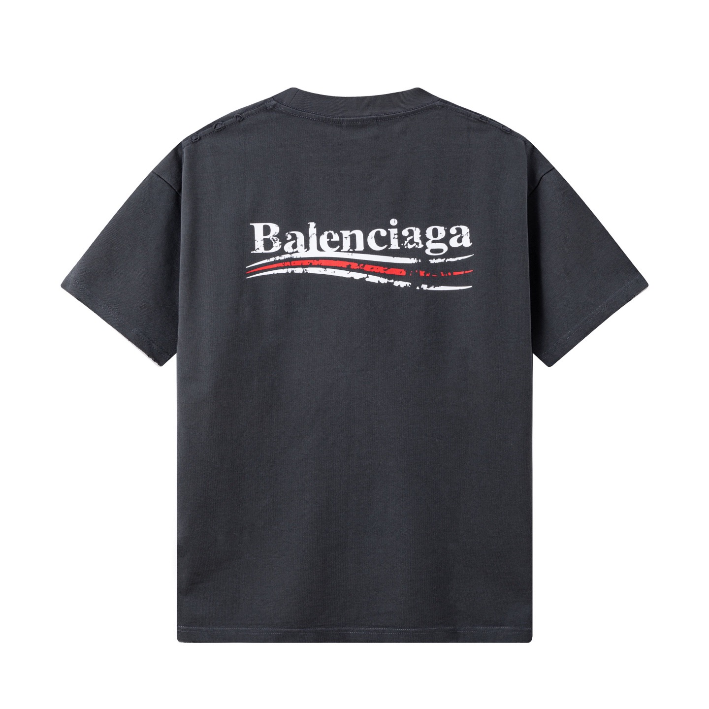 Balenciaga 高端品质 Balenciaga巴黎世家可乐印花logo圆领短袖 领口 袖口做破洞磨损工艺