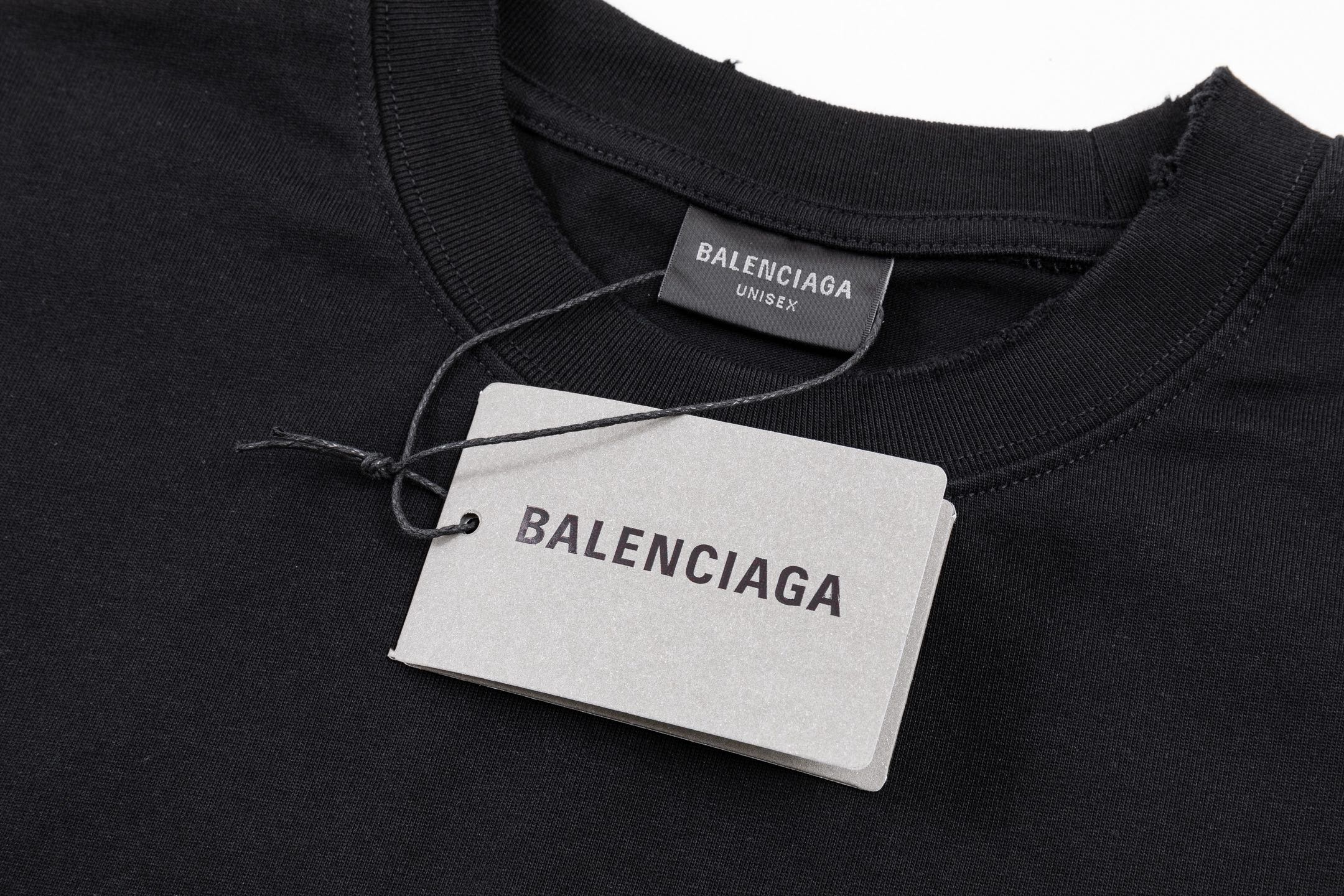 Balenciaga 高端品质 Balenciaga巴黎世家可乐印花logo圆领短袖 领口 袖口做破洞磨损工艺