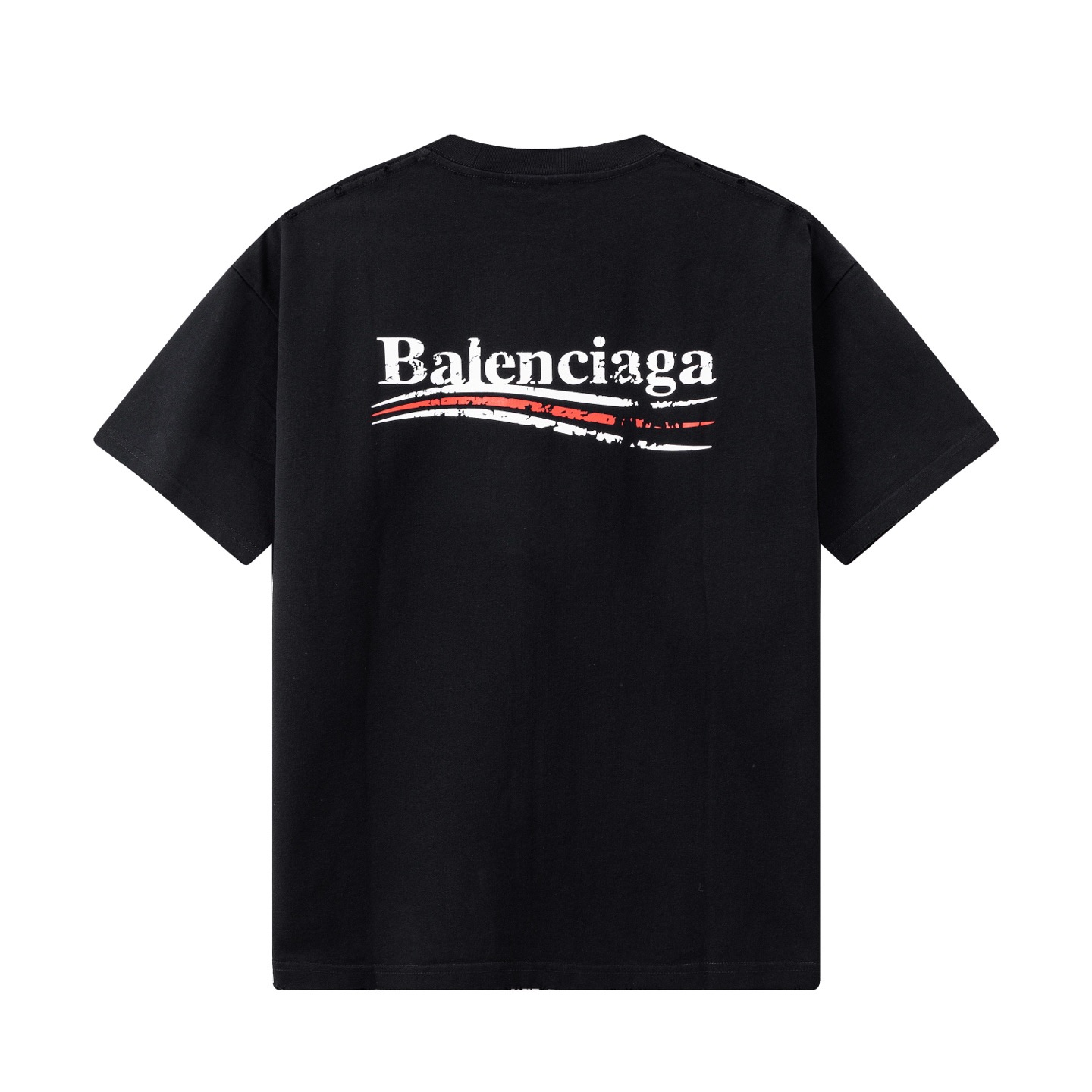 Balenciaga 高端品质 Balenciaga巴黎世家可乐印花logo圆领短袖 领口 袖口做破洞磨损工艺