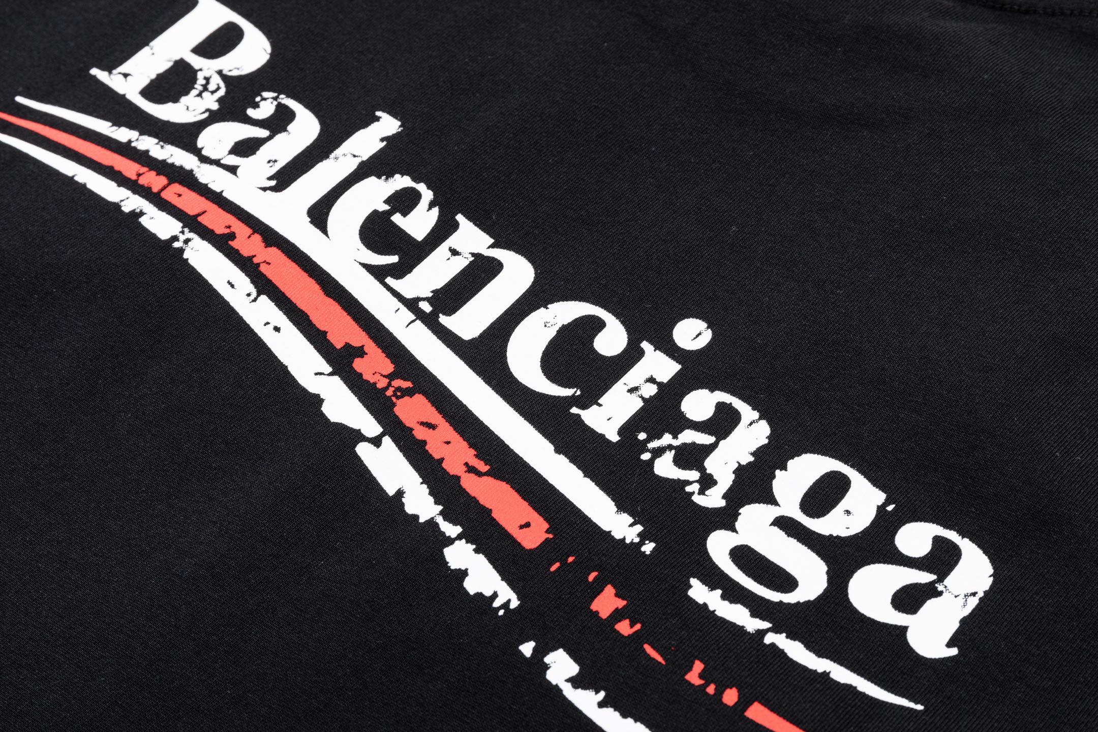 Balenciaga 高端品质 Balenciaga巴黎世家可乐印花logo圆领短袖 领口 袖口做破洞磨损工艺
