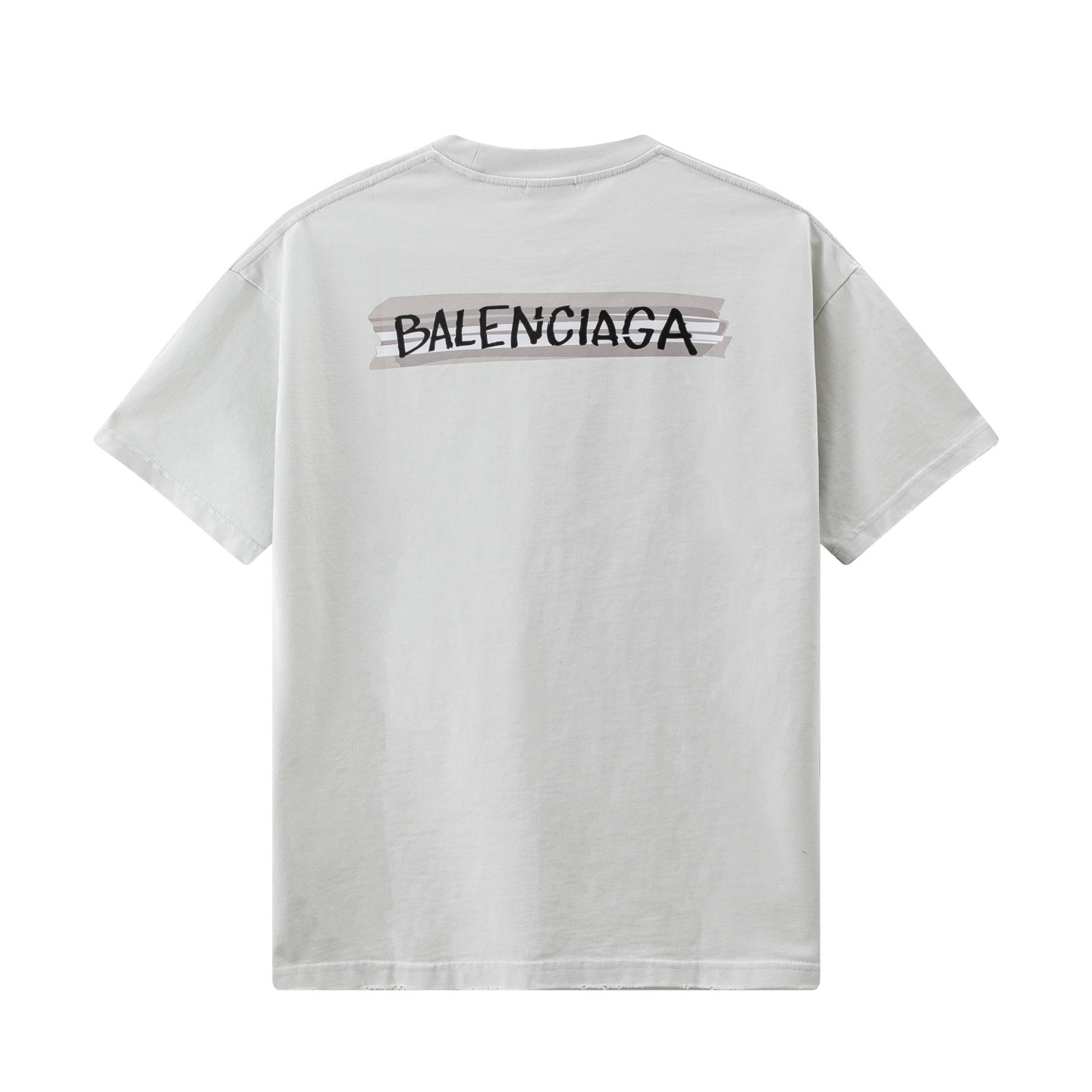 Balenciaga 高端品质 Balenciaga巴黎世家胶条印花字母logo圆领短袖 领口 袖口做破洞磨损工艺