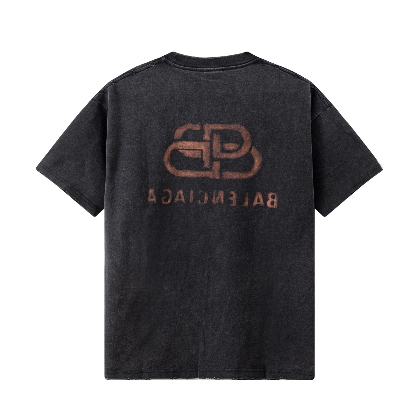 Balenciaga 高端品质 Balenciaga巴黎世家印花字母logo圆领短袖 领口 袖口做破洞磨损工艺