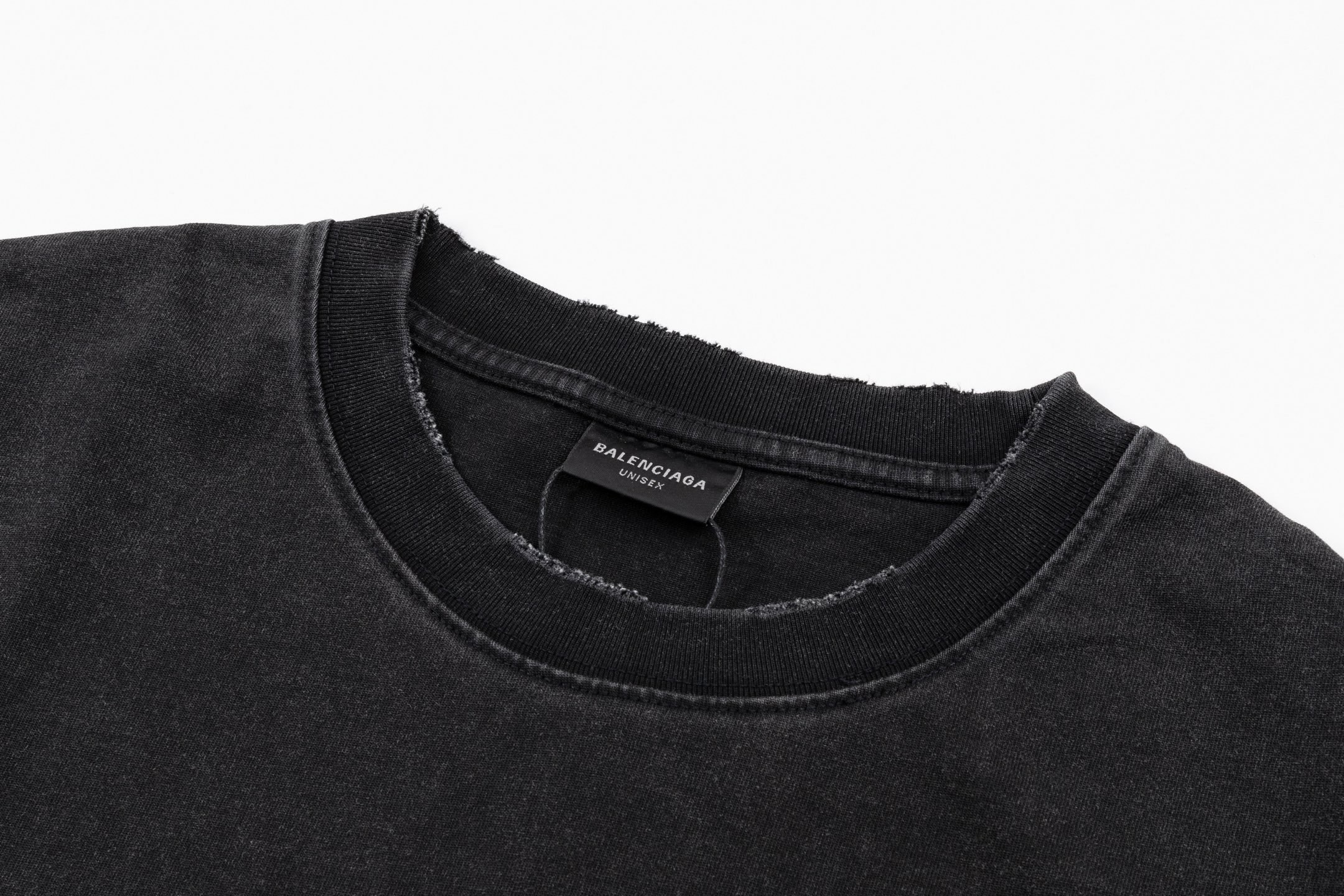 Balenciaga 高端品质 Balenciaga巴黎世家印花字母logo圆领短袖 领口 袖口做破洞磨损工艺