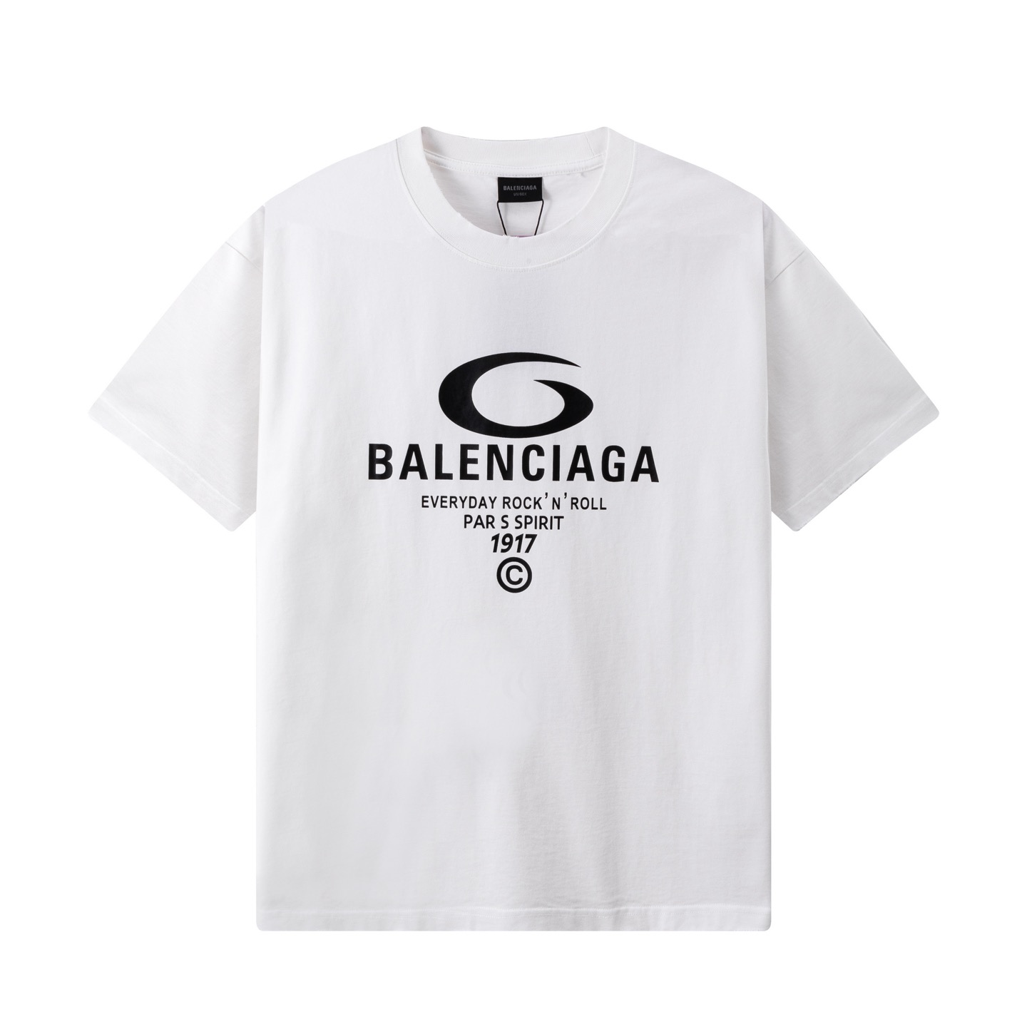 Balenciaga 高端品质 Balenciaga巴黎世家印花字母logo圆领短袖 领口 袖口做破洞磨损工艺