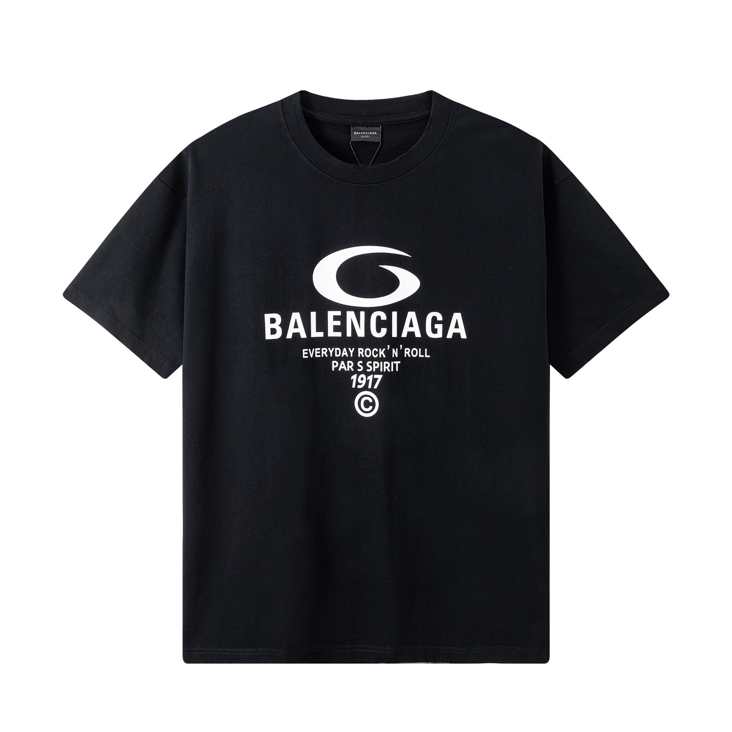 Balenciaga 高端品质 Balenciaga巴黎世家印花字母logo圆领短袖 领口 袖口做破洞磨损工艺