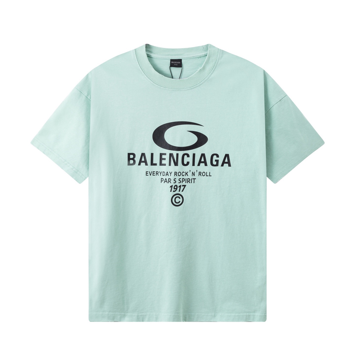 Balenciaga 高端品质 Balenciaga巴黎世家印花字母logo圆领短袖 领口 袖口做破洞磨损工艺