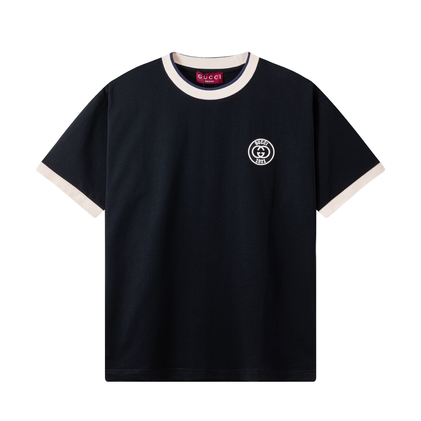 Gucci 高端品质 Gucci古驰1921刺绣小字母logo圆领短袖，高克重 洗水面料，洗水完280g重， 工艺，宽松版型