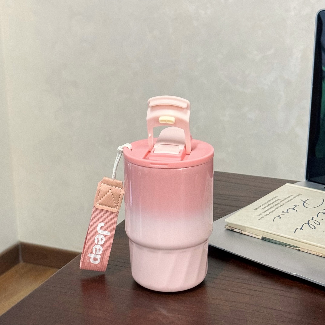 Portable travel tumbler featuring a cherry blossom gradient pink finish. - Comprehensive 2