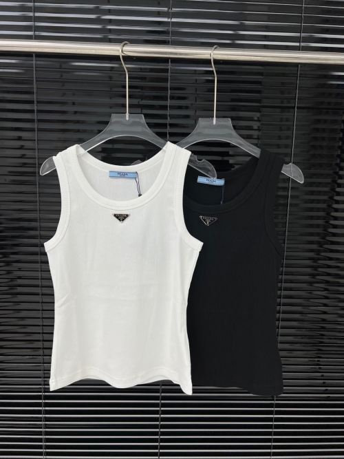Prada Ribbed Cotton Tank Top With Hand-Sewn Triangle Logo - S/M/L Available 1 Prada Ribbed Cotton Tank Top With Hand-Sewn Triangle Logo - S/M/L Available
